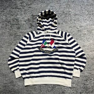 Vintage Polo Ralph Lauren Hoodie Mens Small Striped Cross Flags 1987 Sweatshirt